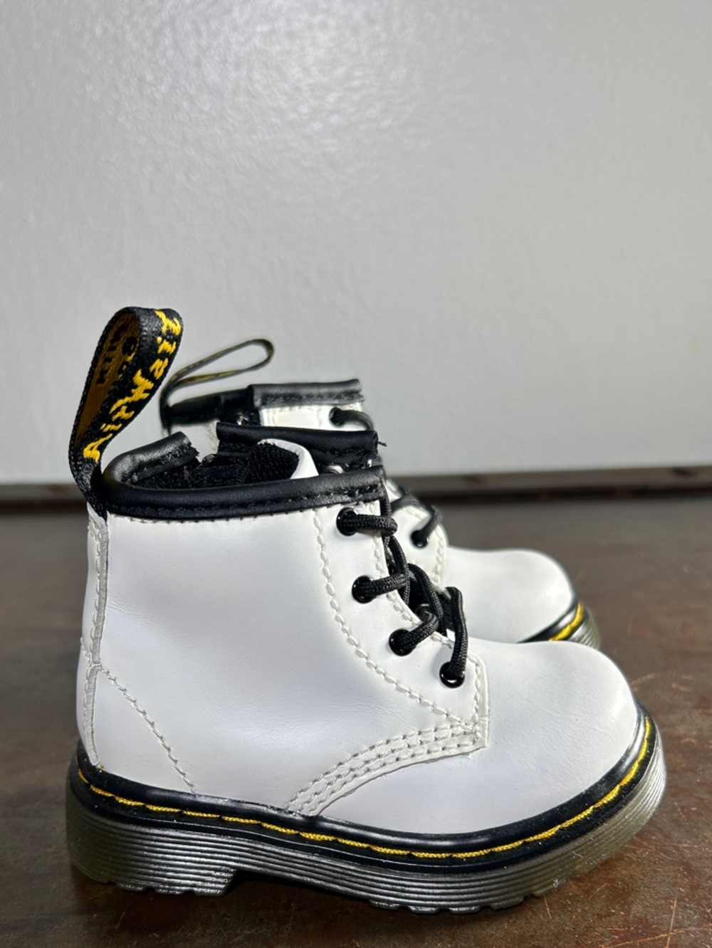 Dr. Martens White Leather Boots Black Accents Yellow Stitching Toddler Size US 4 - Picture 5 of 11